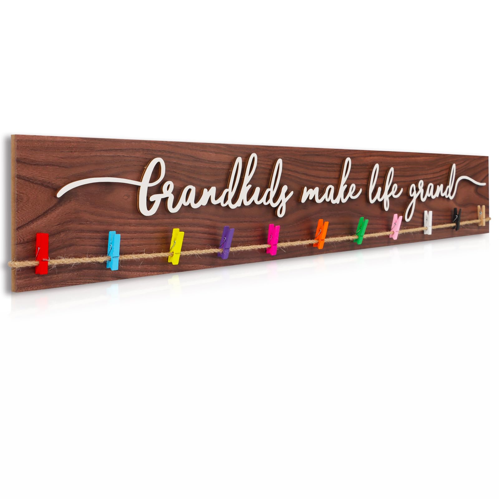 Grandkids Make Life Grand Sign 3D Grandkids Photo Holder with Clips 36x5.4In Family Picture Frame For Wall, Choice for Grandma Grandparent Kids