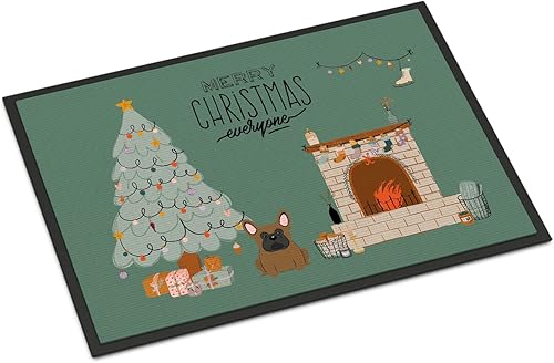Caroline's Treasures CK7576MAT - Felpudo marrón con diseño de bulldog francés de Navidad para todos, de 18 x 27 pulgadas, para interiores y