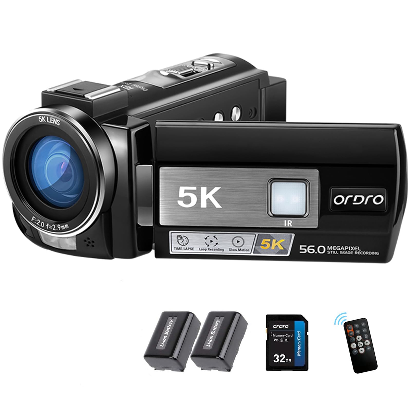 ORDRO HDR-AE20 5K Camcorder 56MP High Def Fotocamera Digitale Zoom 18X IR WiFi WDR Sensore CMOS 1/2.7" per Fotografia Fotocamera Vlogging
