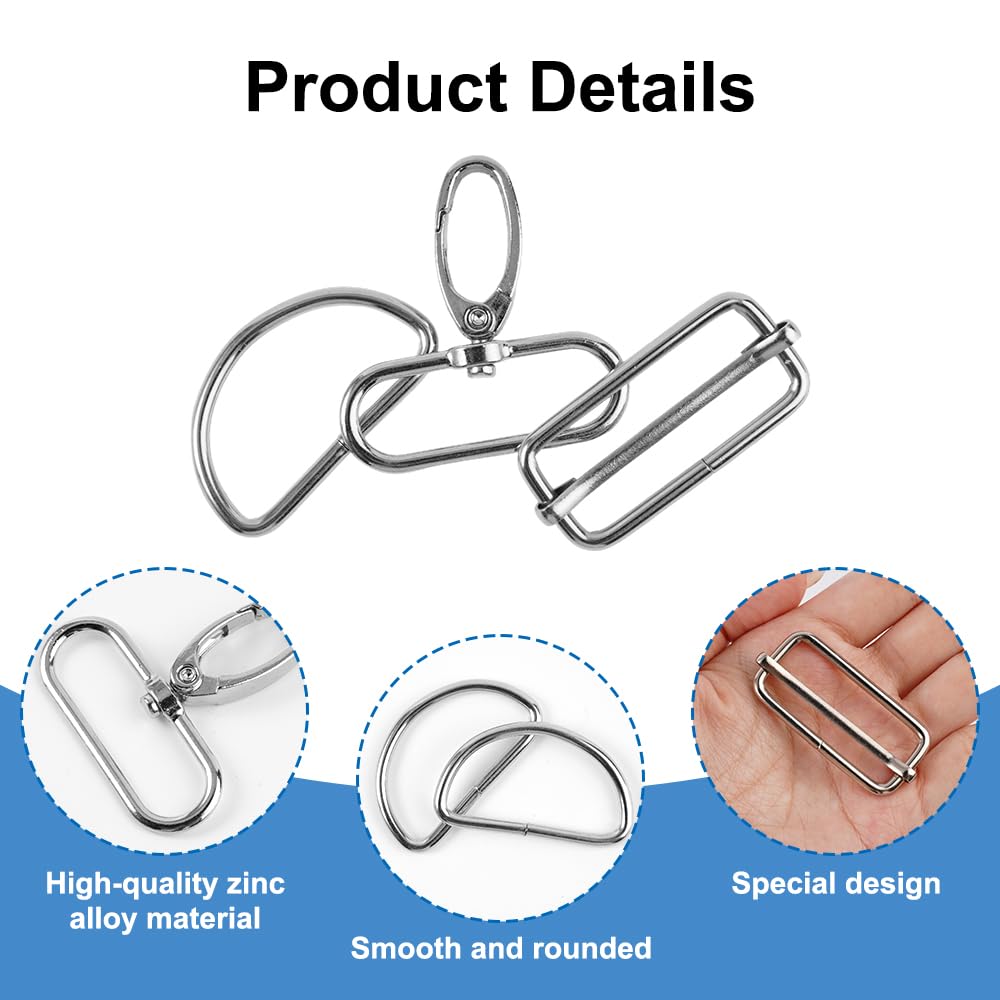 18 Pièces Anneaux en Forme D Boucle en Métal, Pivotant Mousqueton Sac a Main, Métal Keychain Avec Anneau D, Ensemble de Mousquetons Pivotants en Méta, pour Sac Artisanal DIY, Colliers de Chien(Argent)
