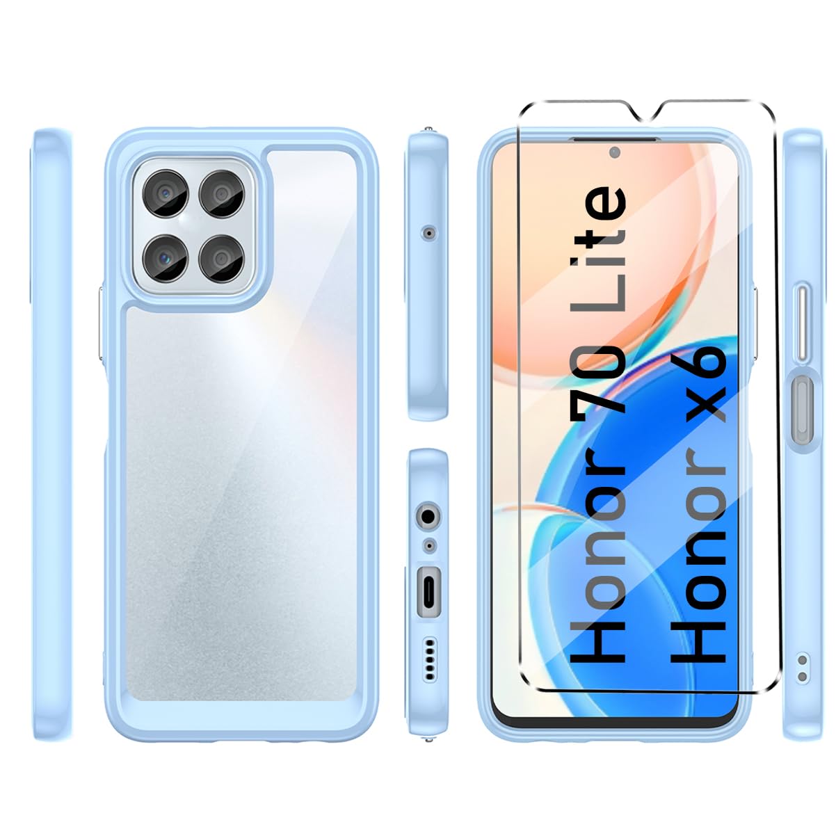Cover with 1 Pack Tempered Glass for Honor 70 Lite Honor X6 X6A Case Screen Protector Phone Case for Honor 70 Lite Honor X6 X6A,Soft TPU Slim Fit Shockproof Anti-Scratch Cover-Navy