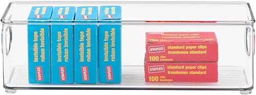 Miniatura 7 de mDesign Contenedores pequeños de plástico para almacenamiento de oficina con asas para organización en archivador, estante de armario o cajones de