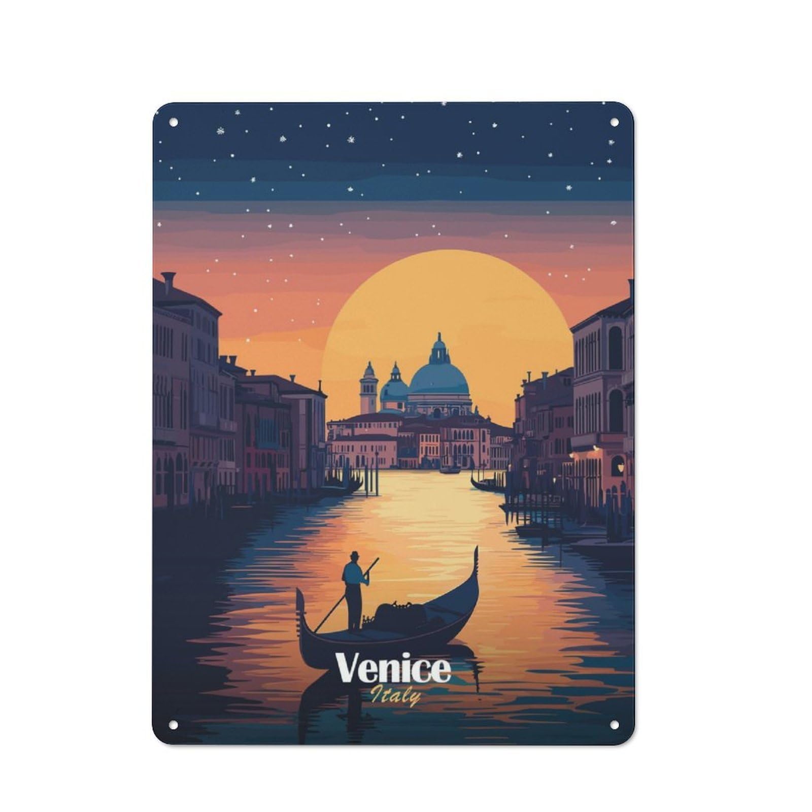 Junmoney Venice Sunset Gondola Industrial-Style Tin Sign 40X30cm For Pub Or Café, Suited To Pub Decor Enthusiasts