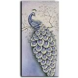 YaSheng Art -100% Hand-painted Oil Painting on Canvas Beautiful Colorful peacock carving Paintings Modern Home Sitting room Decor Canvas Wall Art 3D Painting Ready to hang 24x48 inch