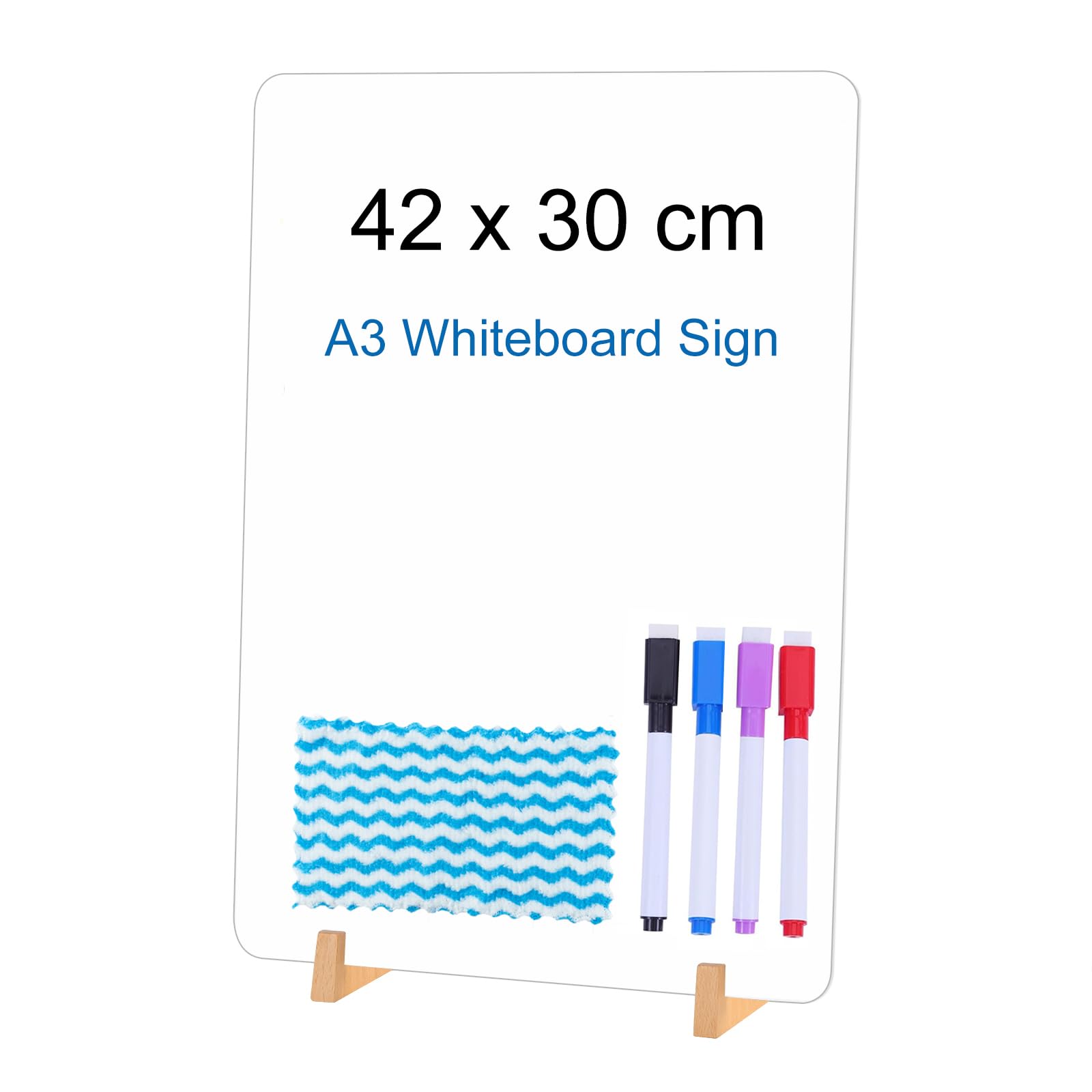 Tableau Blanc A3, 42 x 30cm, Lot of 2 Tableau Blanc Double Face avec Supports en Bois, Tableau blanc pour Table, Whiteboard pour Bar Café Mariage