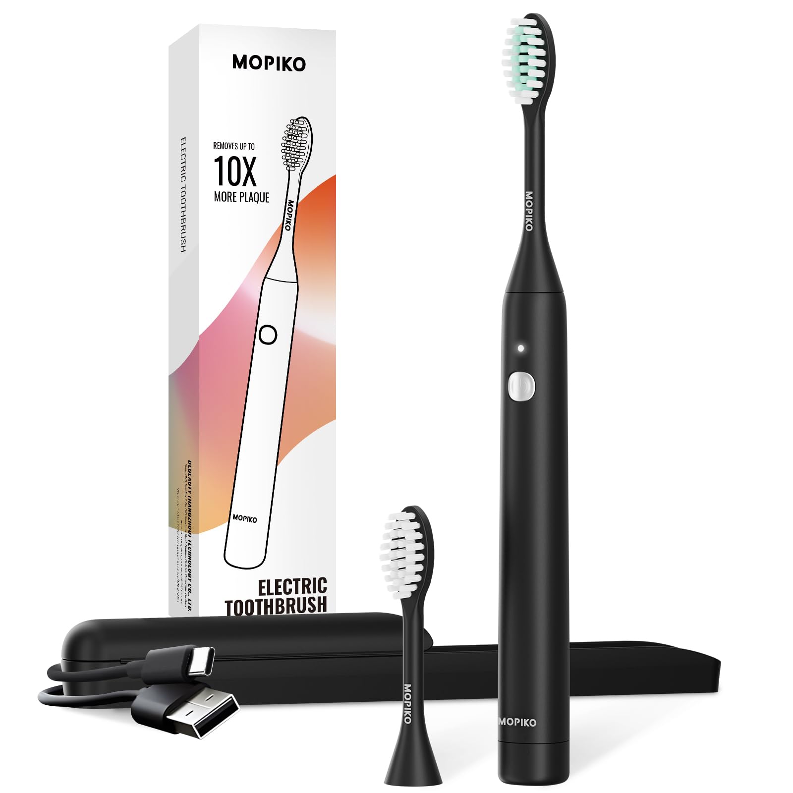 MOPIKO Sonic Electric Toothbrush for Adults - Type C Rechargeable Portable 3 Modes Black Sonic Electric Toothbrush with Travel Kit