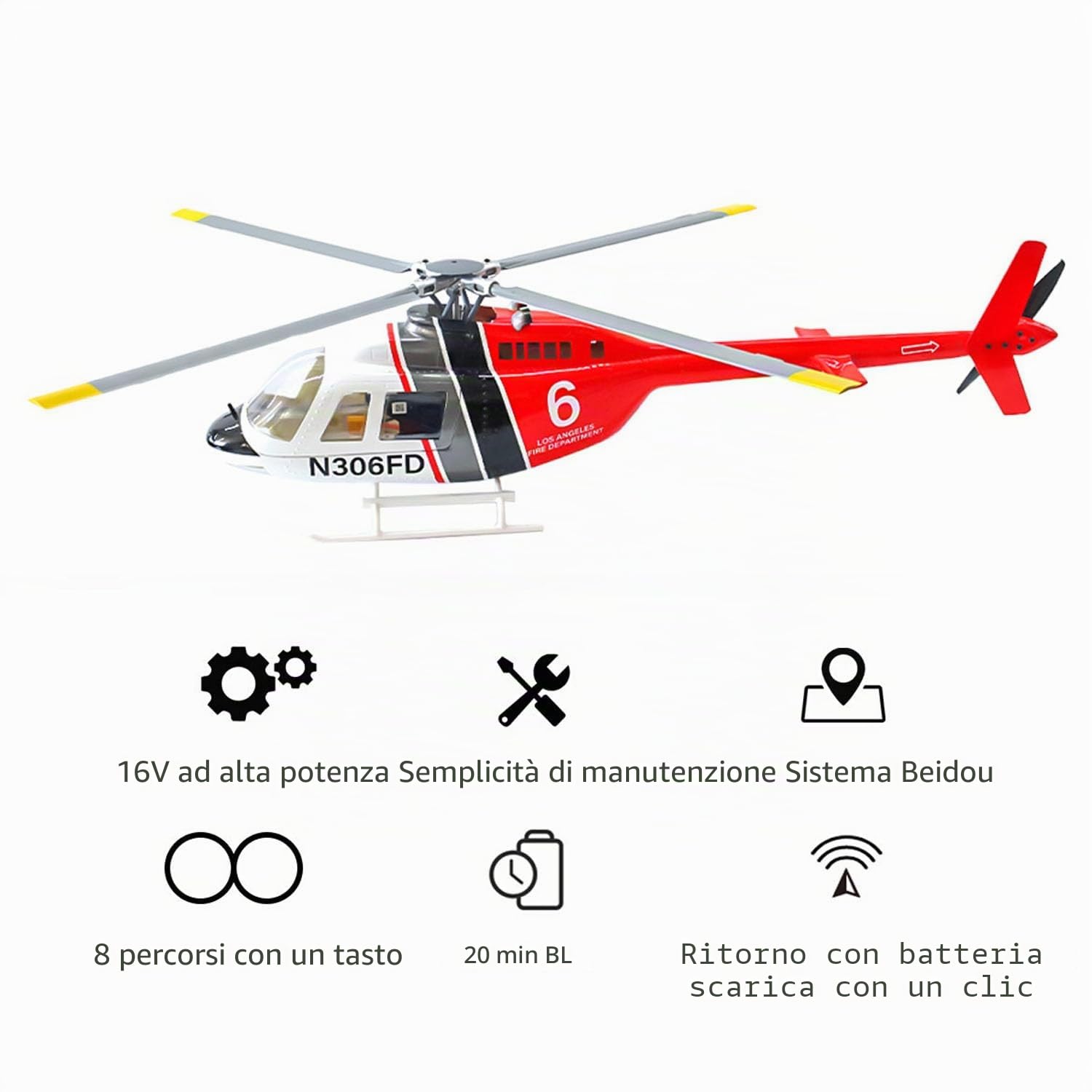 2,4 GHz RC Scale FlyWing Bell 206 Elicottero con rotore a 4 pale, aereo telecomandato, GPS, motore brushless, batteria, RTF (Pronto al volo), drone intelligente come regalo