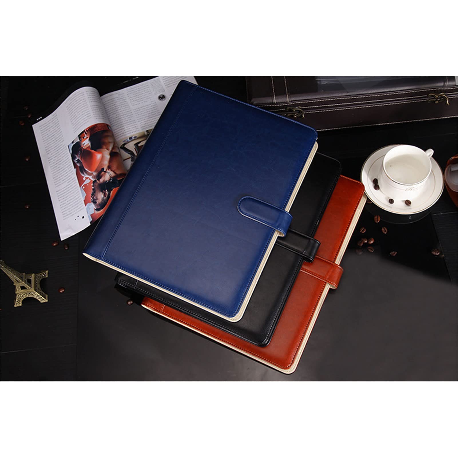 Organizator folderów Padfolio PU Skórzany segregator do teczek A4 Portfolio Padfolio Planer dokumentów biznesowych dla kobiet Mężczyźni Skórzany organizer do teczek z kalkulatorem i pismem odręcznym(B