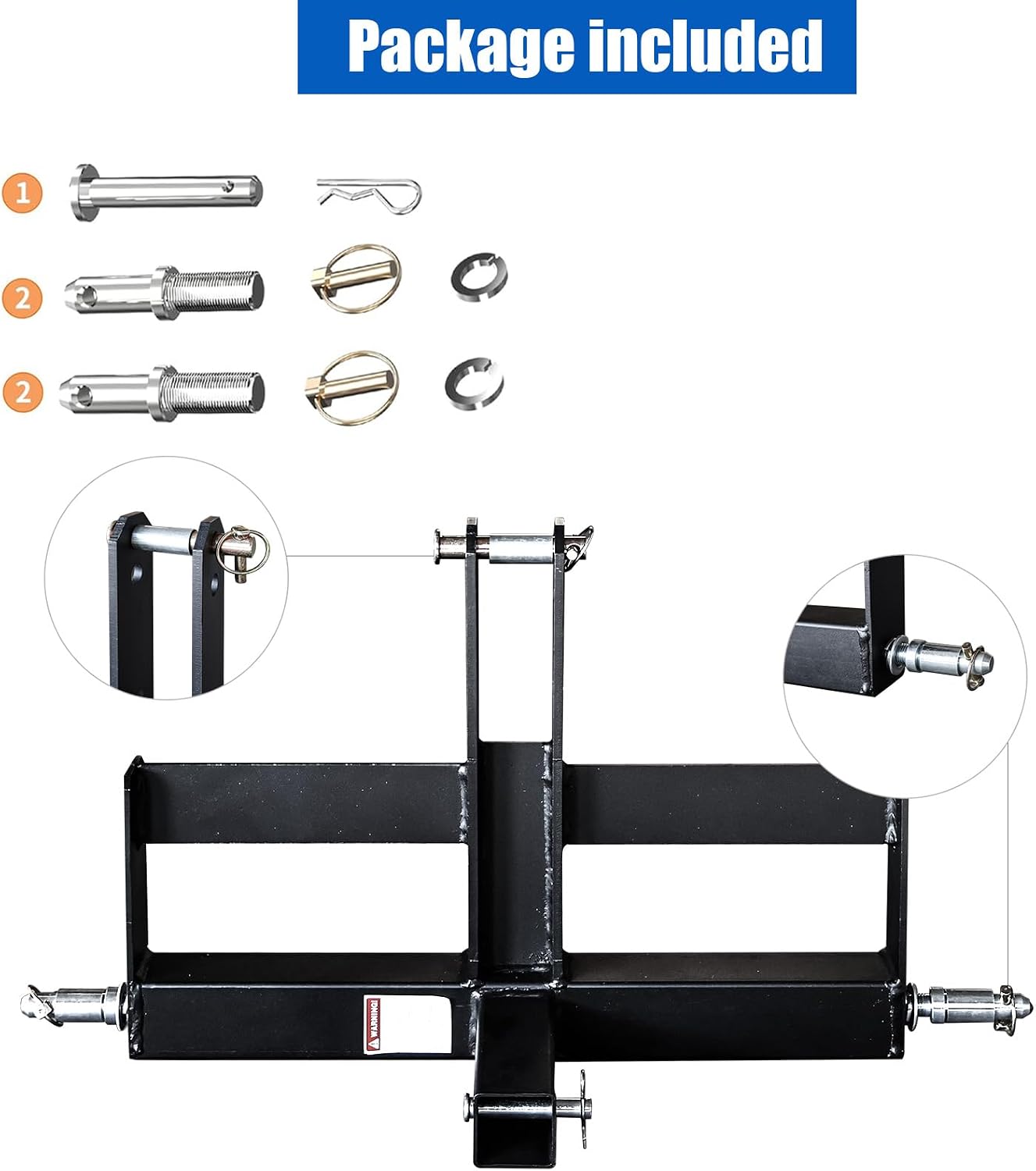 3 Point Trailer Hitch for Category 1 Tractors, 2" Receiver 3 Pt Quick Hitch Drawbar Adapter Attachments with Suitcase Weight Brackets Black