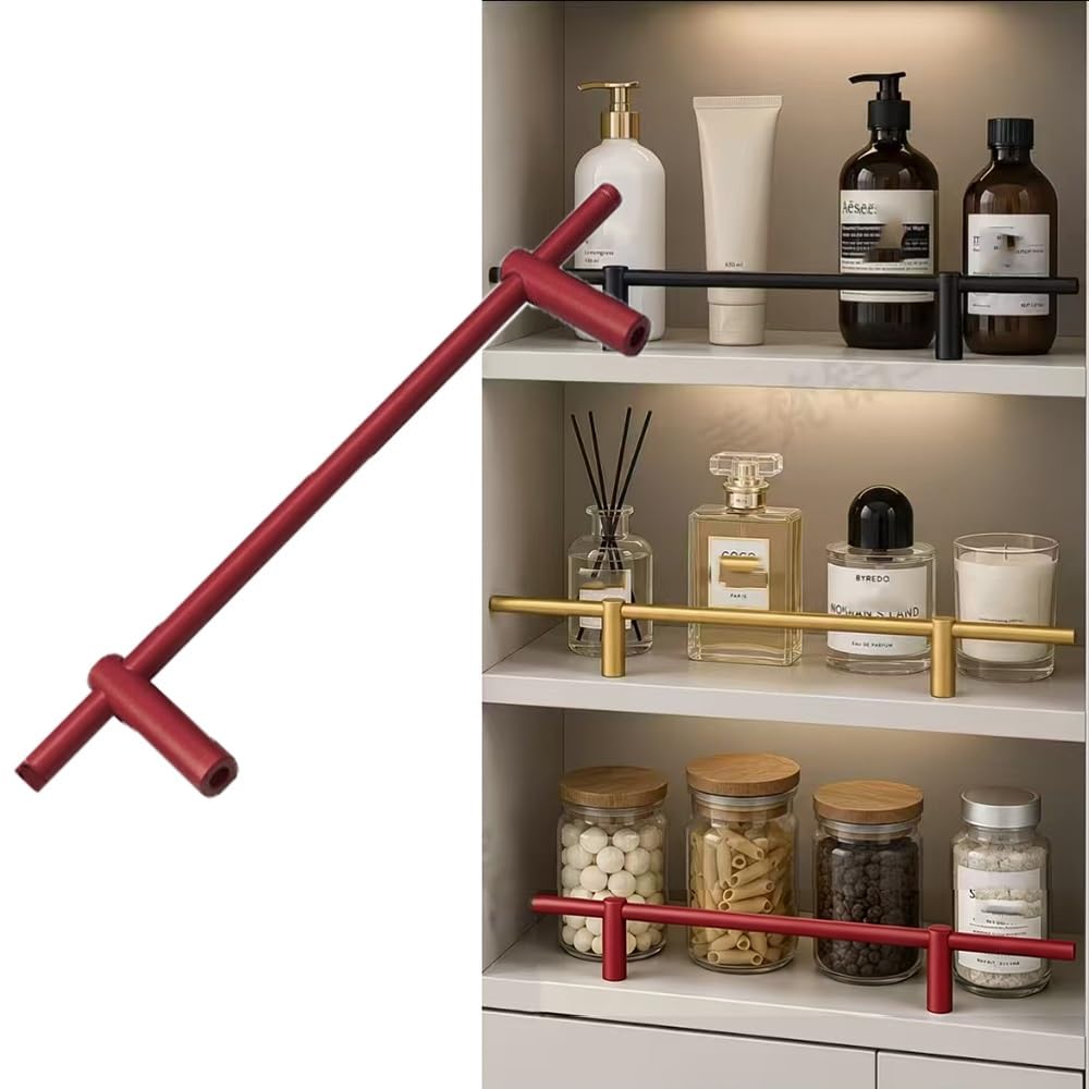 SVBVRFEEW Cabinet Railing Metal Shelf Guard Rail 24 30 36 38 In Gallery Rail Kit Aluminum Round Tube Decorative Rod Guardrail Set For Bookshelf Shoe Racks(Red,60cm/19.7in)