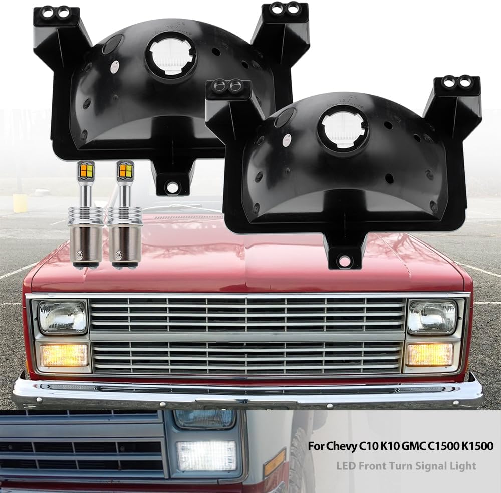 OEM Front Turn Signal Lights for 83-86 Chevy C/K C10 C20 C30 K10 K20 K30 GMC C1500 K1500 Amber Bumper Signal & White Parking Light Corner Marker OEM# 915908 GM2520122 Clear Lens With 2Pcs Led Bulbs