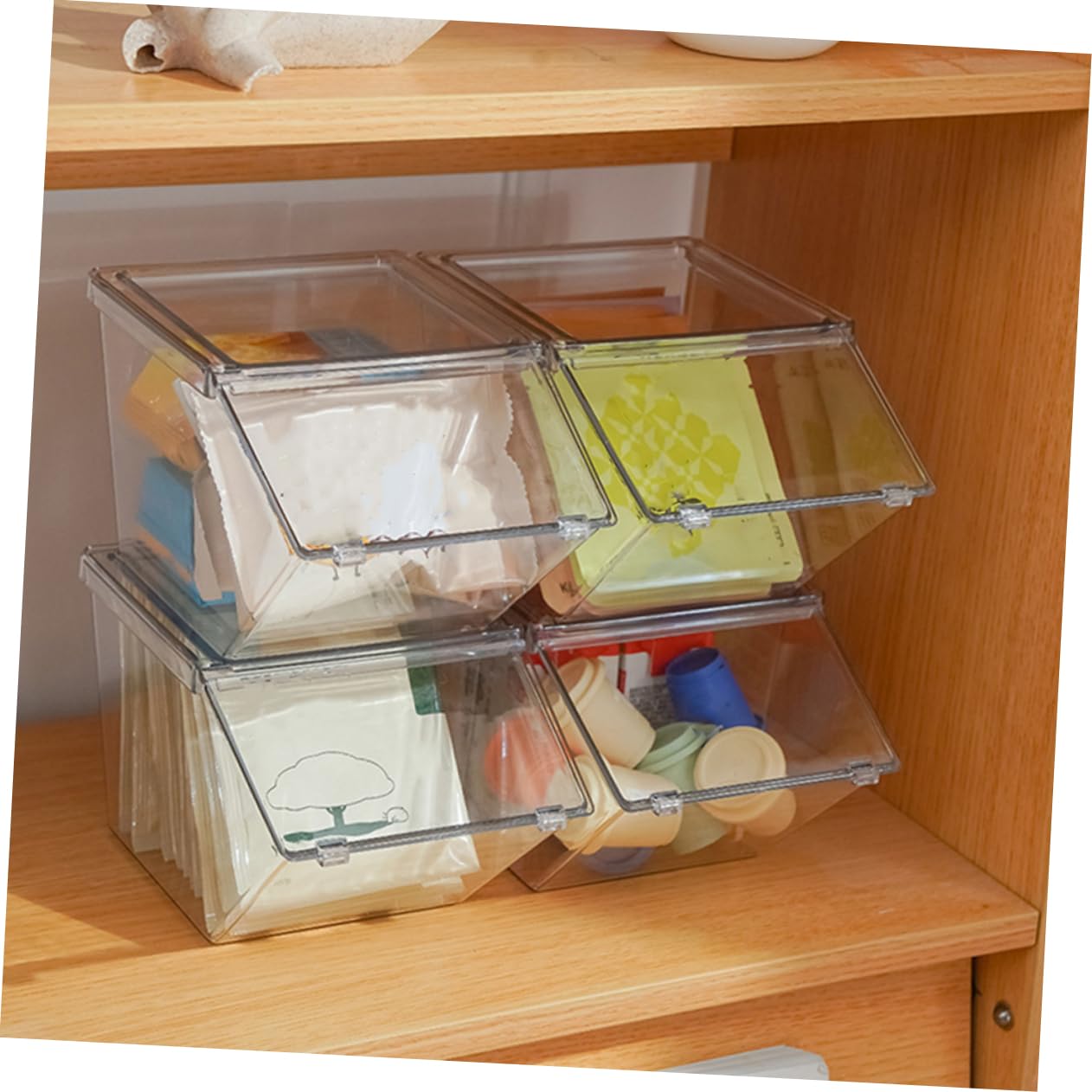 Organizador Acrílico de Sobremesa para Bolsitas de Té 4 Piezas | Set de Cuatro Unidades, Superficie Lisa, Decoración para Encimera, Estilo Simple y Aspecto Generoso