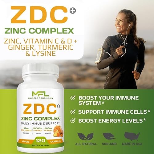 Miniatura 3 de ZDC Plus | Vitamina C, 500 mg | Vitamina D3, | Zinc, | Cúrcuma | Jengibre | Lisina | Sin OMG y sin gluten | 120 cápsulas vegetales | 120 porciones