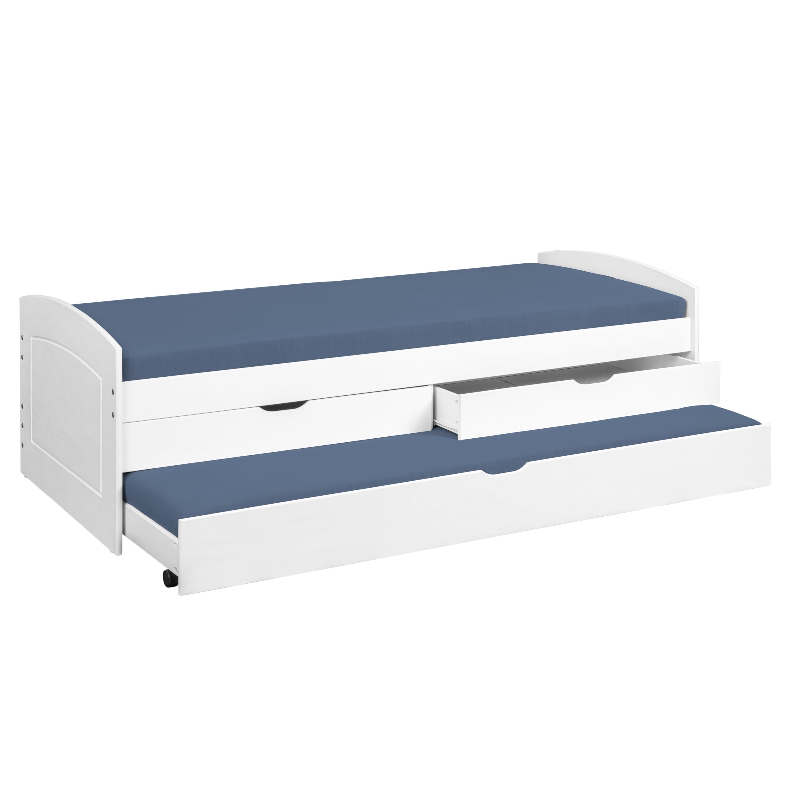 Inter Link - Cama Funcional 90x200 - con Espacio de Almacenamiento - Cuna - Cama Juvenil - Cama con cajones - Cama de Madera Maciza - 2 cajones - 1 cajón Blanco - Madera Maciza - Ried