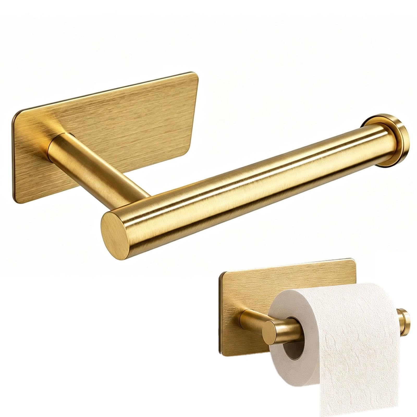 Chovize Gold Brushed Brass Toilet Roll Holder, Toilets Roll Holder,No Drilling Holes Suction Toilet Rolls Holders For Bathroom And Kitchen