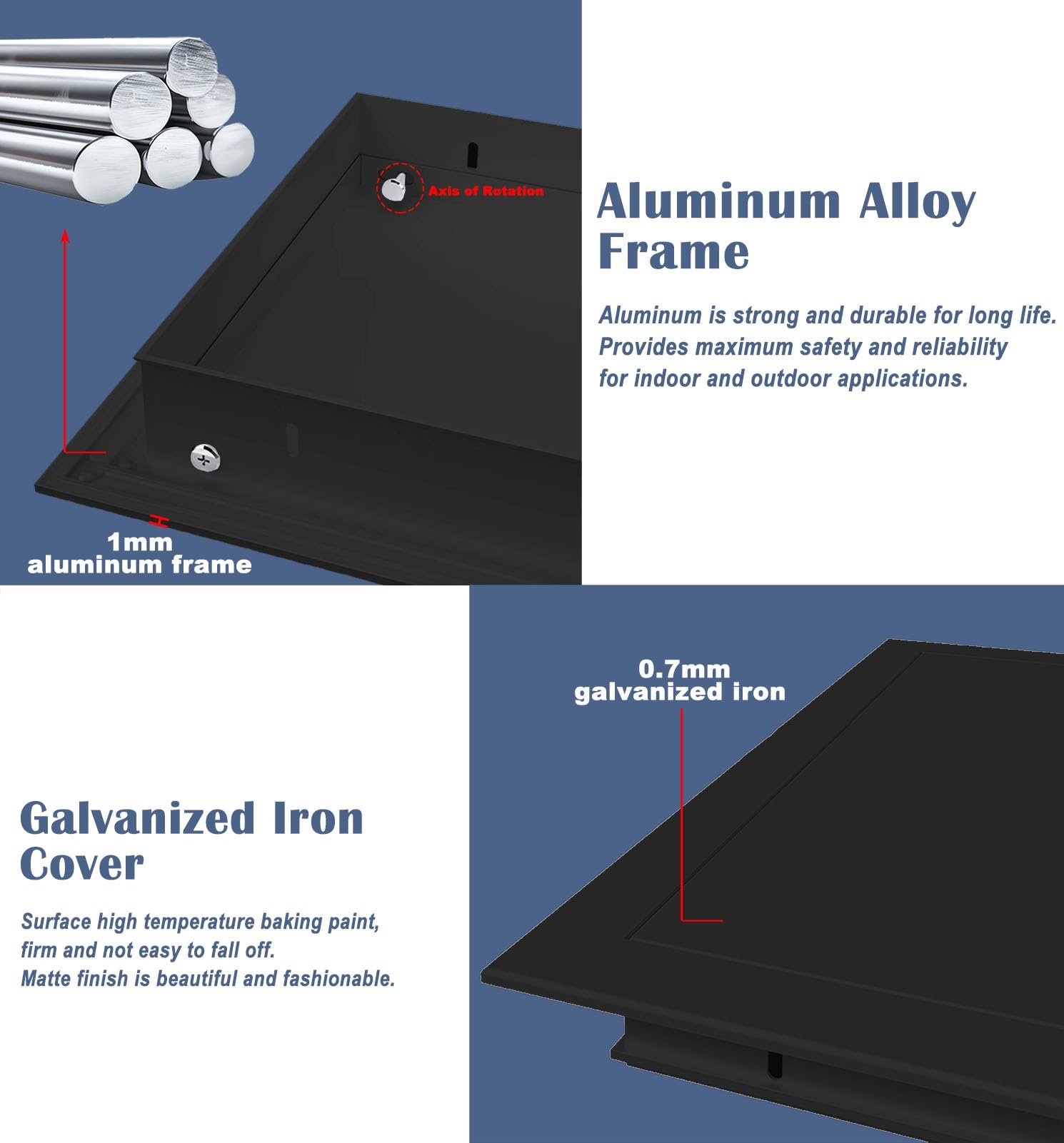 Trampilla Pladur Negro Panel de Acceso para Fontaneria Electrica, Puerta de Acceso a La Pared del Atico Metal, Click to Open Drywall Trampilla Pladur Tapa de Revisión Tapa Caja Fusibles, Incluye Torni