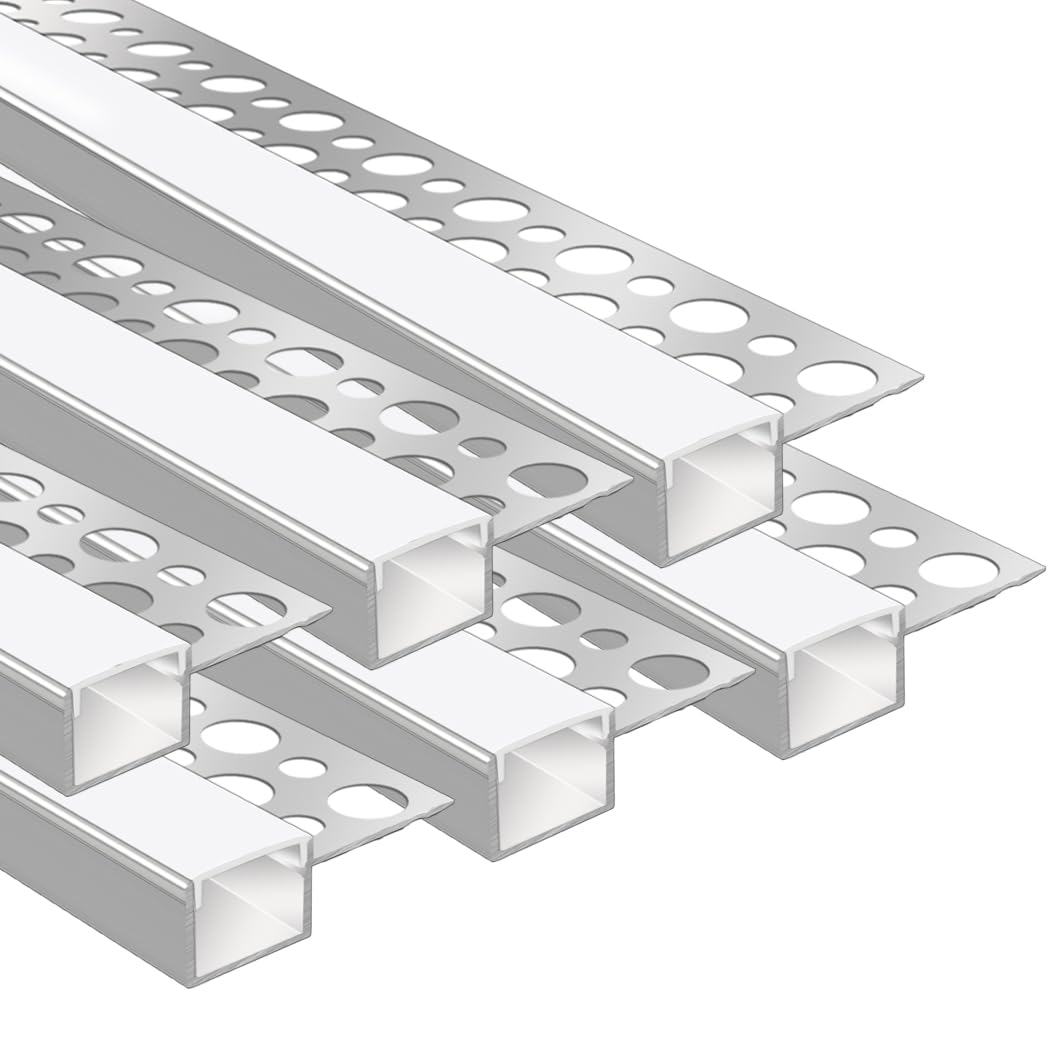 Plaster-in LED Profile, 6 Pack 3.3ft/1M Aluminum LED Profile with Milky Diffuser for 13mm LED Strip, Trimless Plaster Profile Single Sides Channel for Wall and Ceiling