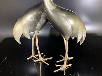 Amazon.co.jp: 川和暁雲作「白銅製双鶴置物」共箱金工工芸時代