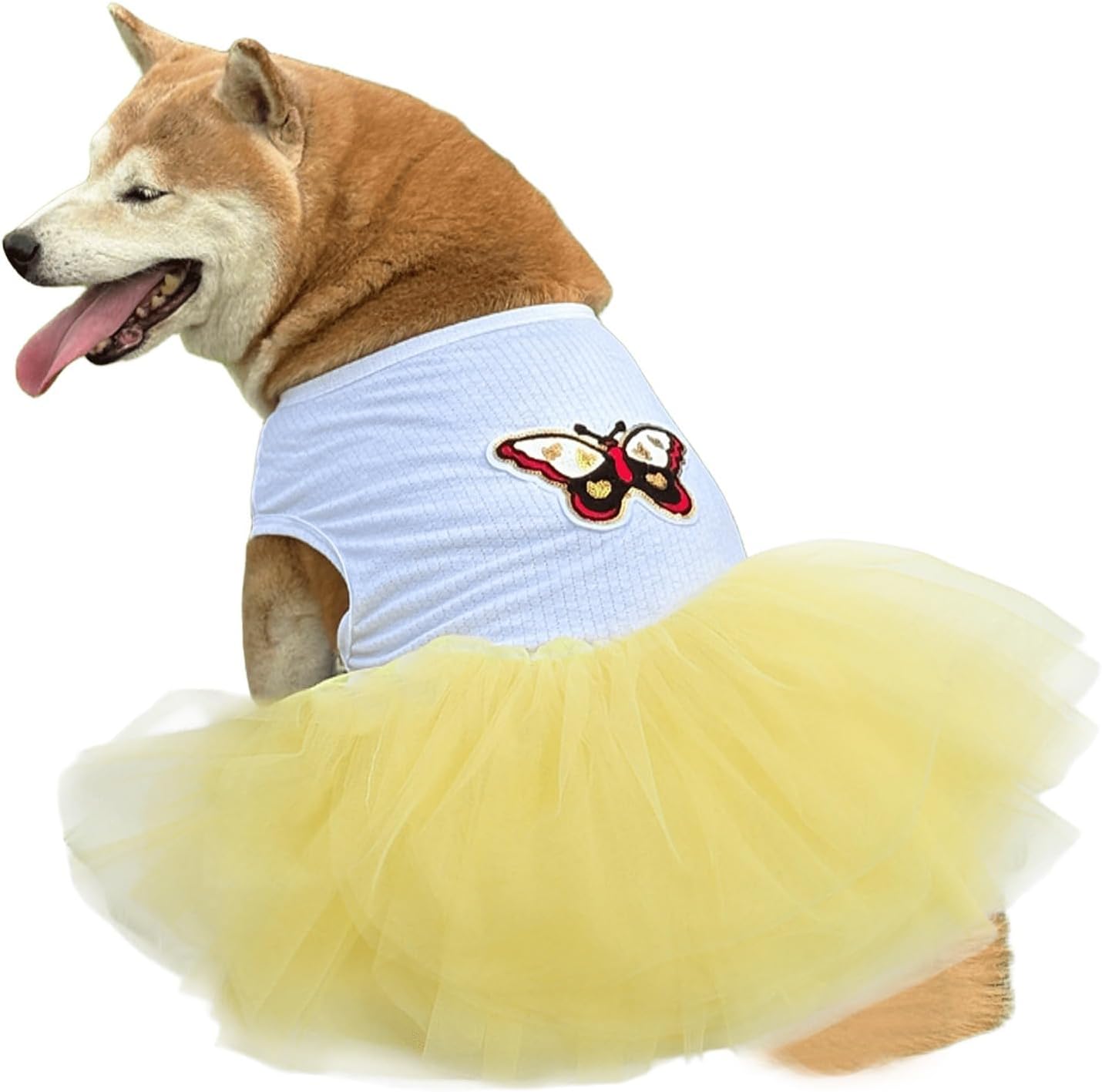 Dog Princess Dresses for Large Dogs Girls Sleeveless Pullover Wedding Birthday Tutu Dress with Butterfly Embroidered Summer Breathable Big Breed Female Dog Clothes(Yellow,4XL)