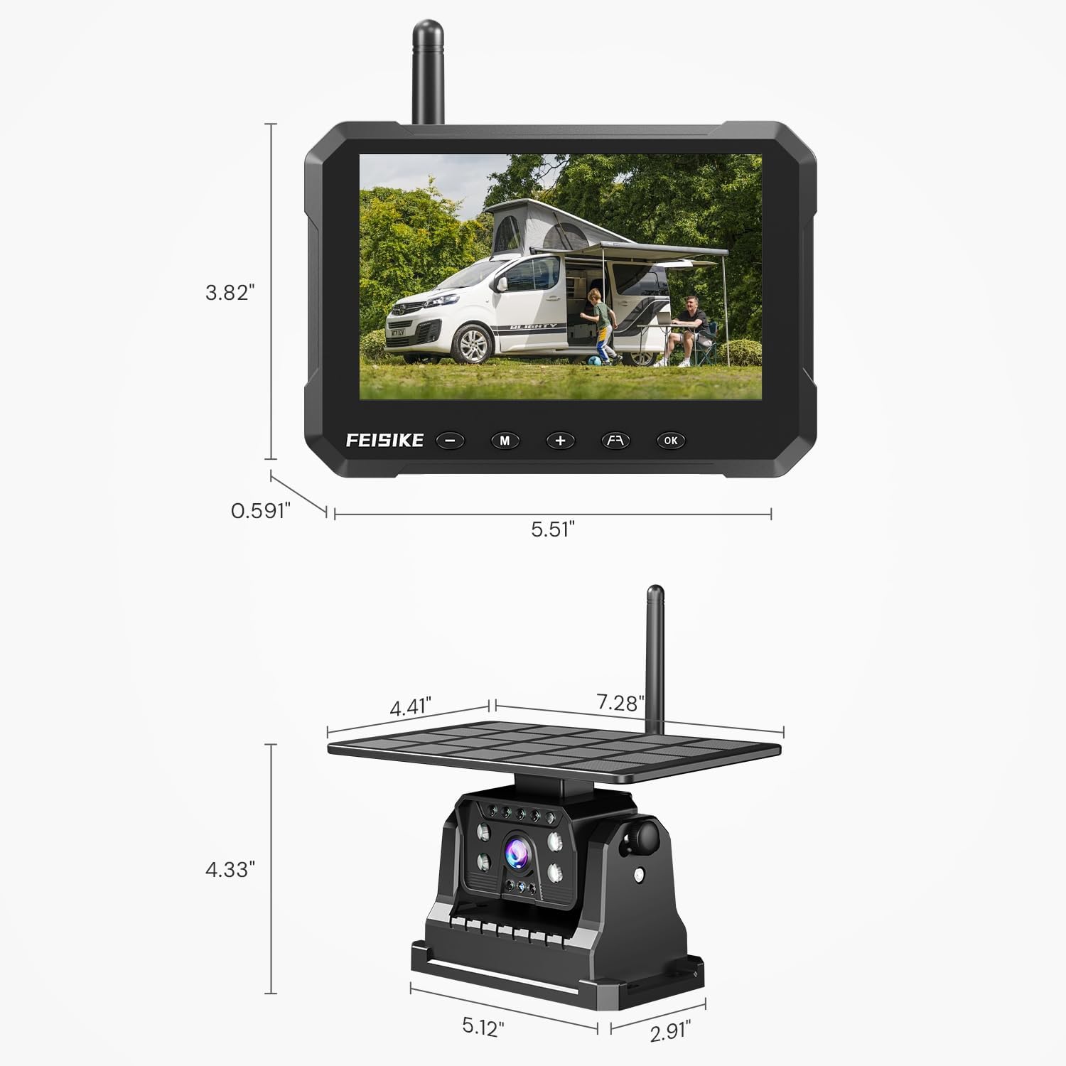 Magnetic Solar Wireless Backup Camera for Truck, 5 Inch No-Drill Installation RV Backup Camera, 1080P Rear View Camera 150° Wide Angle, 24hrs Battery Life, 2.4Hz Signal, Night Vision, RVs, Trailers