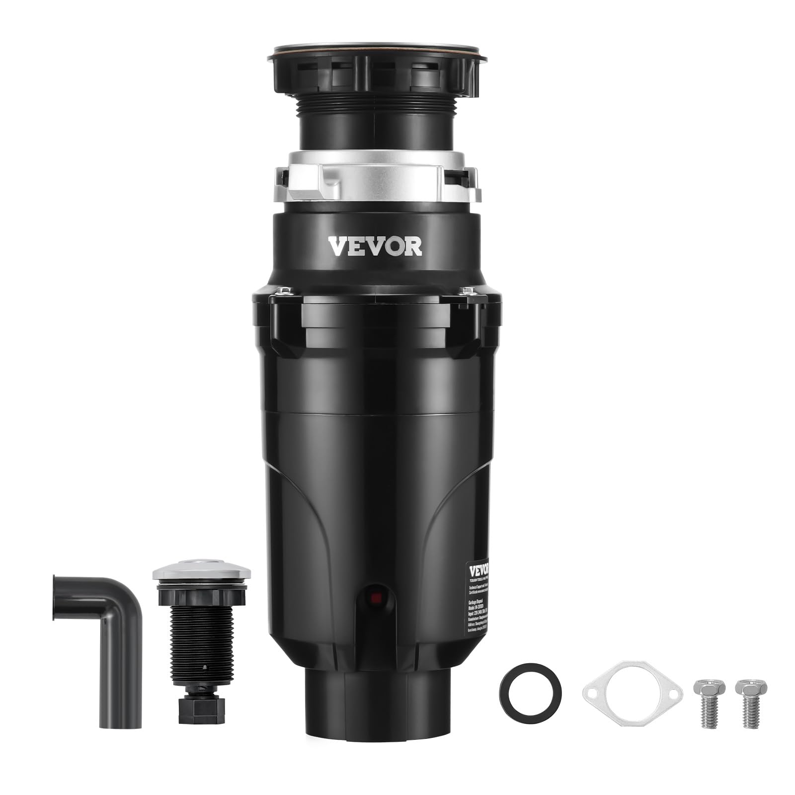 VEVOR Triturador de Basura para Fregadero de Cocina, 1/2 HP, Sistema de Eliminación de Residuos de Alimentos, 3820 RPM, con Cable de Alimentación, para el Hogar, Cocina, 150 x 150 x 335 mm, Negro