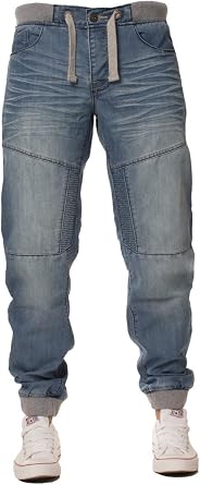 Enzo Mens Cuffed Jeans Designer Denim Joggers Pants Big King Sizes All Waists