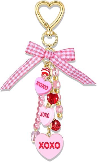 ARATLENCH Cute Heart Keychain Valentines Day Candy Conversation Heart Bow Charm Kawaii Keychain Accessories Gift for Women