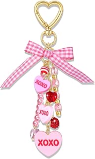 ARATLENCH Cute Heart Keychain Valentines Day Candy Conversation Heart Bow Charm Kawaii Keychain Accessories Gift for Women