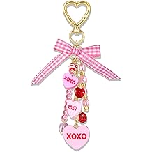 Cute Heart Keychain Valentines Day Candy Conversation Heart Bow Charm Kawaii Keychain Accessories Gift for Women