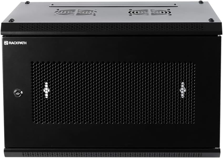RackPath 6U Wall Mount Server Cabinet Network Rack Enclosure, Quiet Cooling Fan, Perforated Door, Black
