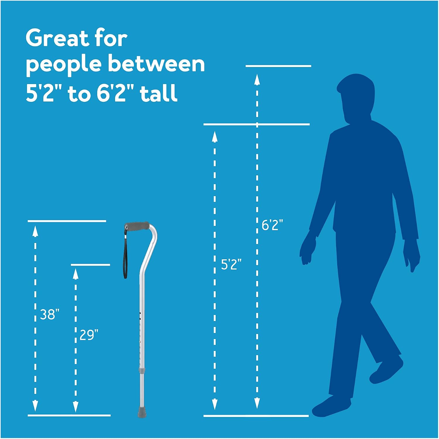 Carex Aluminum Offset Cane with Soft Cushioned Handle - Adjustable Walking Cane for Men and Women - Silver Color