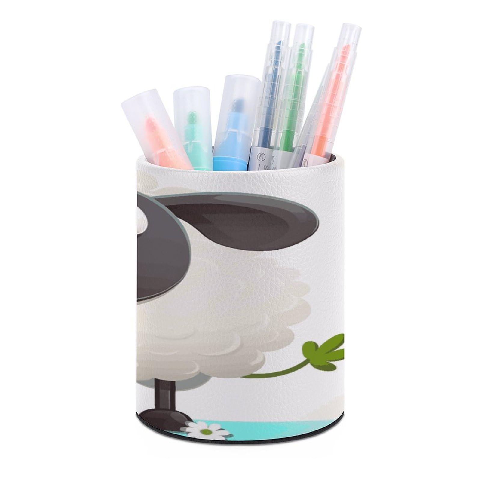 LDGSUPH Sheep Round Pen Holder Leather Pen Cup Pencil Cup Pen Organizer Pencil Holder for Desk Organizer Pencil Organizers Makeup Brush Holders for Home Office Gift