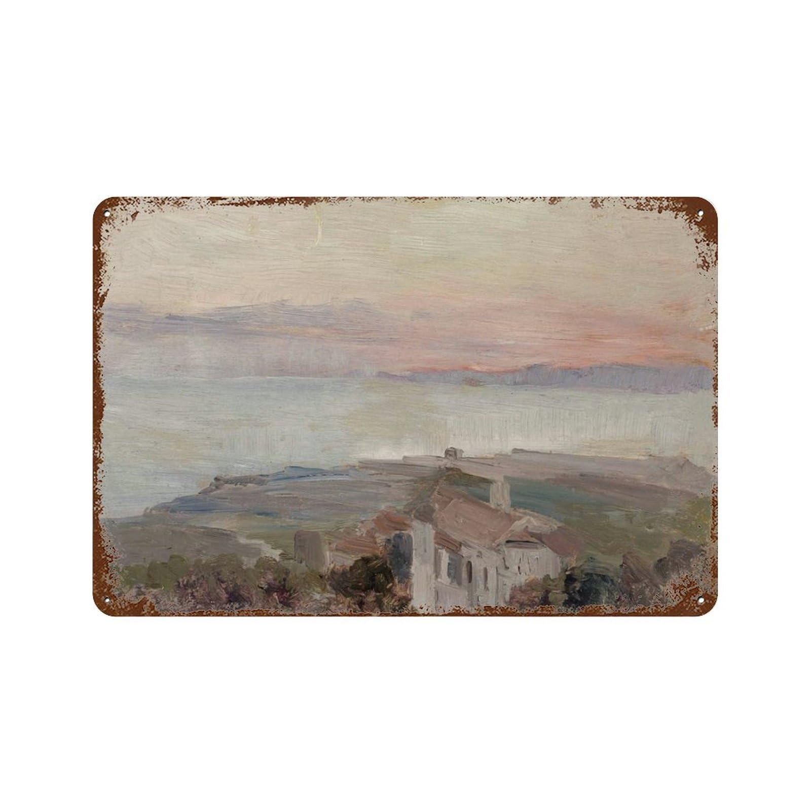 xiaoxiaoshen Vintage Coastal Landscape Painting_ Warm Tone Wall Decor Art Metal Tin Poster Modern Home Decor Art Home Bar Shop Decorations Vintage Sign 20x30cm