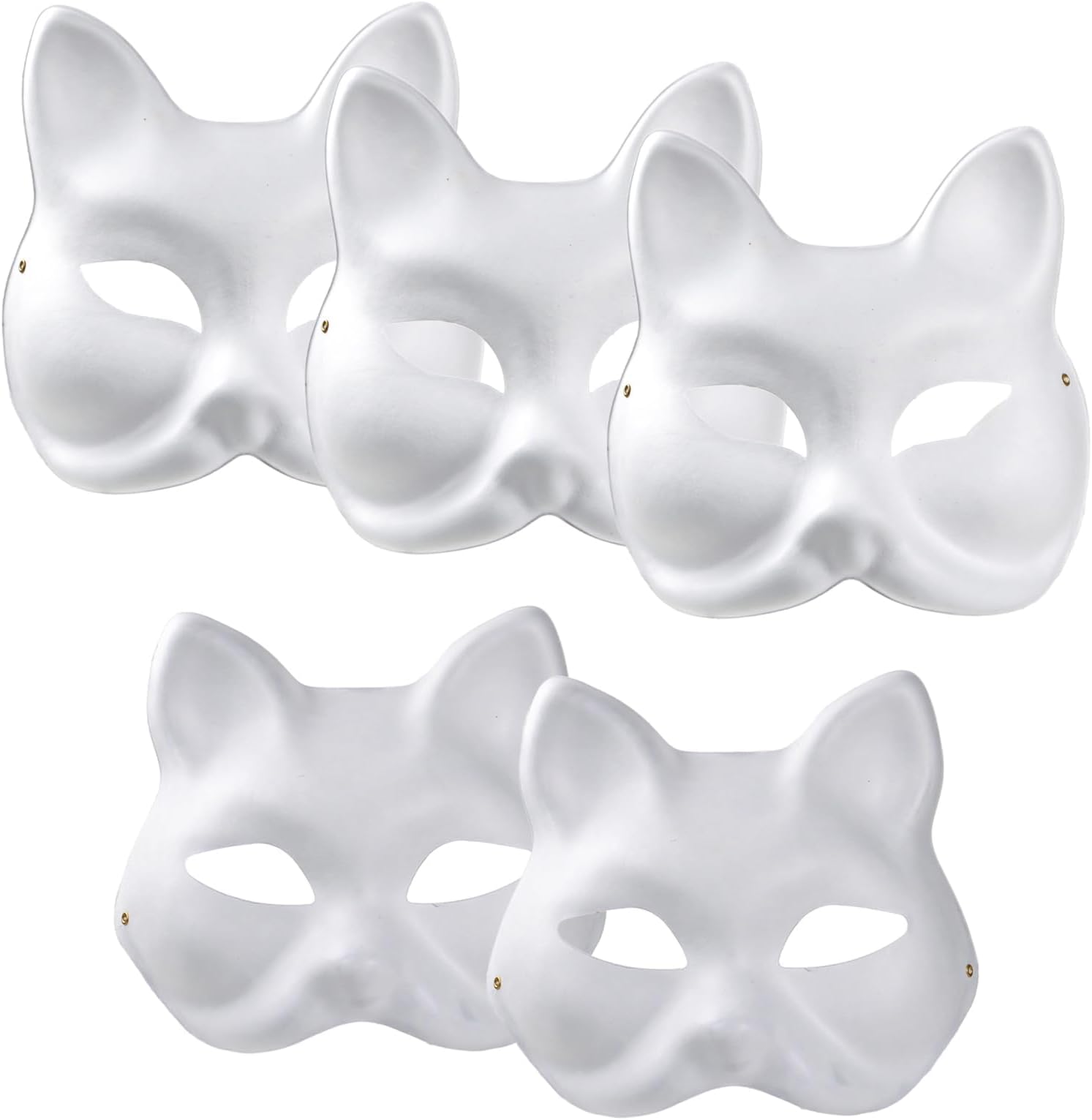 5 Pack DIY Blank Fox Cat Masks, Fox Cat White Paper Mask, Pure White Graffiti Masks, Hand Painted Personality Masks, Suitable for Cosplay Halloween Masks, M
