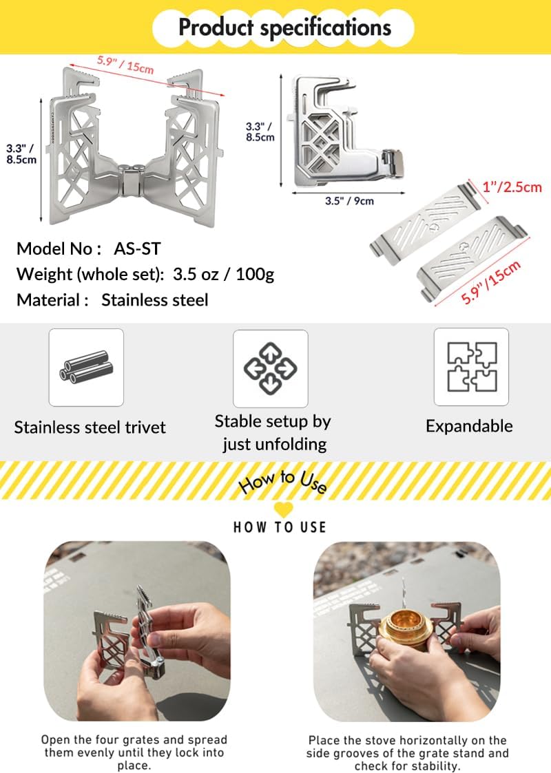 CAMPINGMOON Mini Alcohol Stove Cross Stand Stainless Steel for Backpacking Hiking Rack Mini Windshield AS-ST+GT-3-DFP