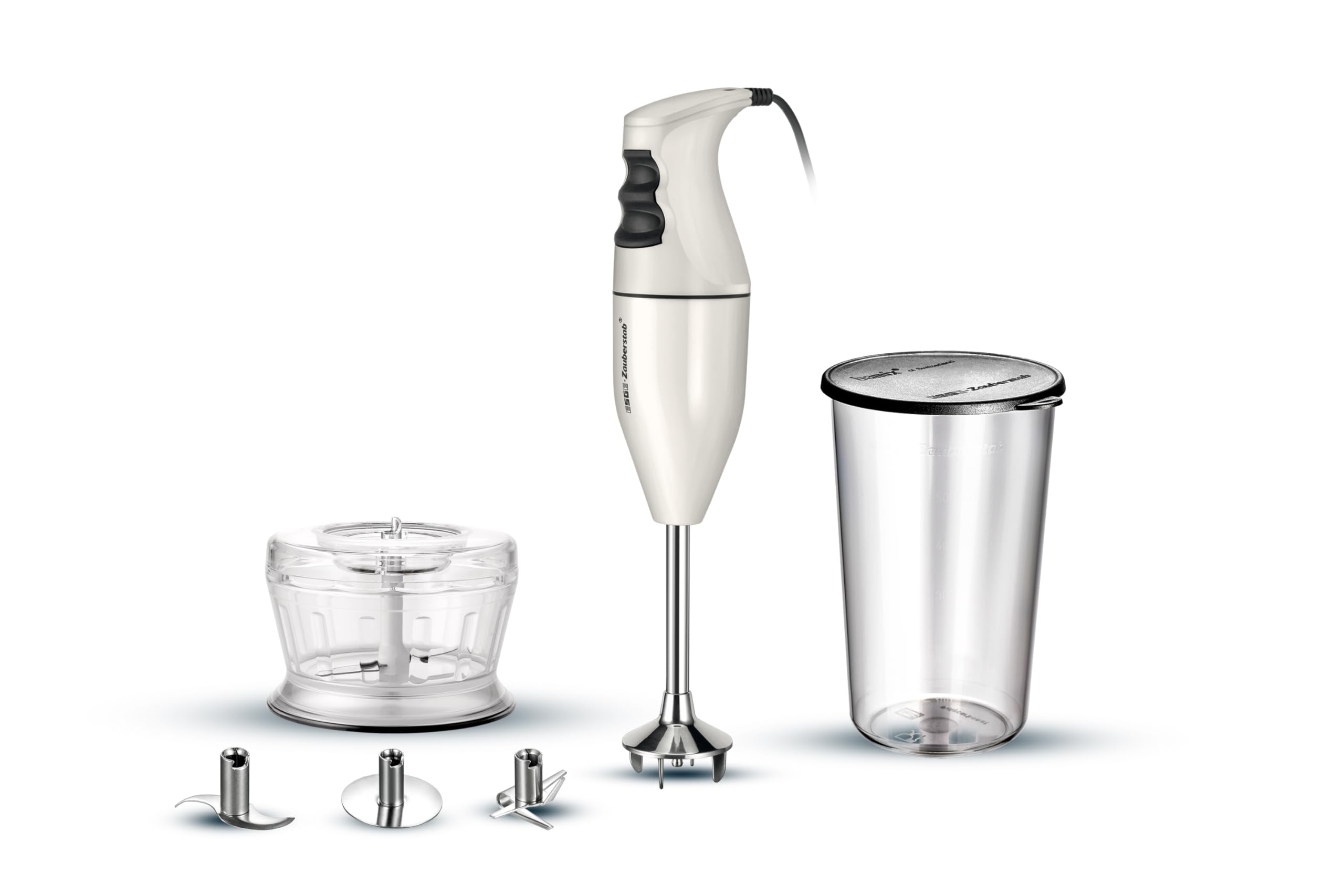 ESGE-Zauberstab 9240024 E 120 Select Creme, Stabmixer, Pürierstab inkl. Multimesser, Schlagscheibe Fleisch- und Gemüsemesser, Zerkleinerer, Messbecher 120 Watt