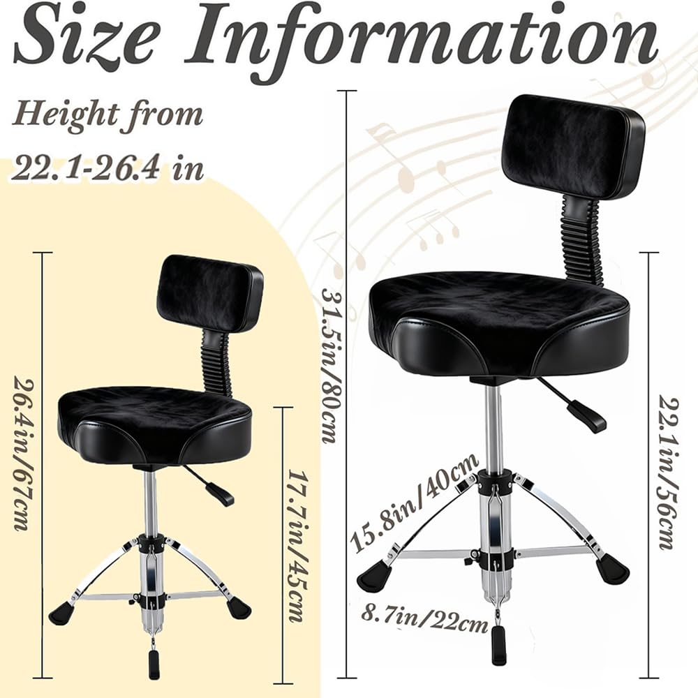 Sgabello Batteria Piechevole con Schienale, Altezza Regolabile (67-80cm),Girevole 360°,Portatile Con maniglia di sollevamento one-touch e cuscinetti antiscivolo,Portata 80kg per Chitarra,Pianoforte