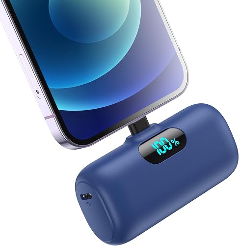 Mini Cargador Portátil para iPhone, [Upgraded] 5000mAh Power Bank PD 15W Pequeña y Ligera Batería Externa, Powerbank Doble Salida con Pantalla LED Compatible con iPhone 14/13/12/11/XS/8 (Azul)