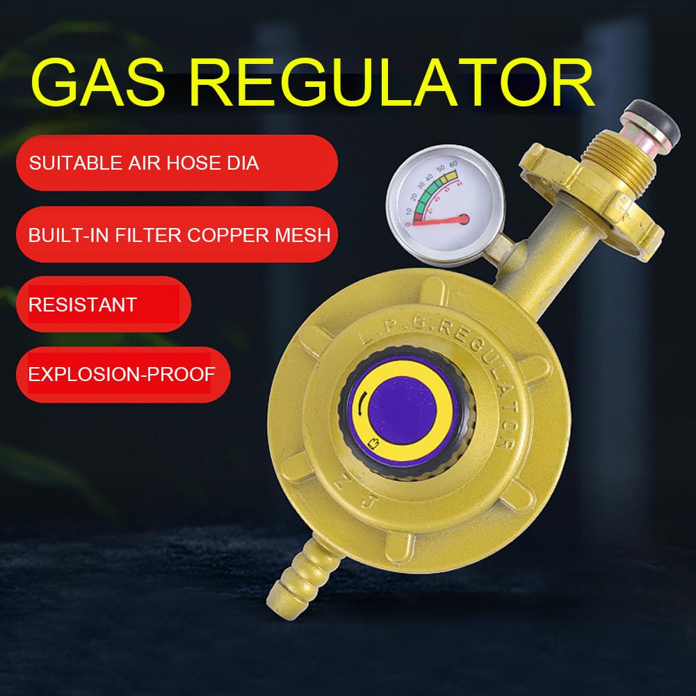 EKCOS Regulador de Gas for el hogar, indicador de Flujo Duradero for Barbacoa y Camping, Estufa de Nivel de Parrilla de propano con válvula Reductora de presión, Calentador de Agua