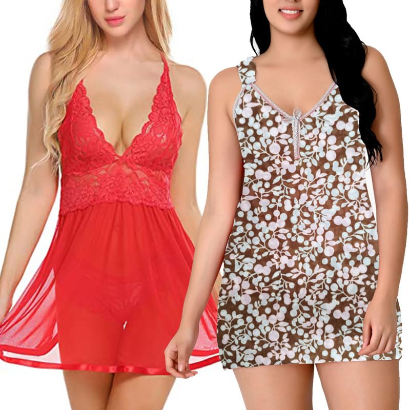 Image of Love Maker Soft Spandex Net Women Babydoll Honeymoon Nightwears Combo Small to 3XL