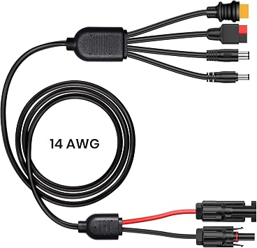 FlexSolar 14AWG Solar Charge Cable Solar Connector to XT60, DC79098mm DC5521 Anderson Adapter Connector Connect Solar Panel for Portable Power Station & Solar Generator 2M/6.5Ft