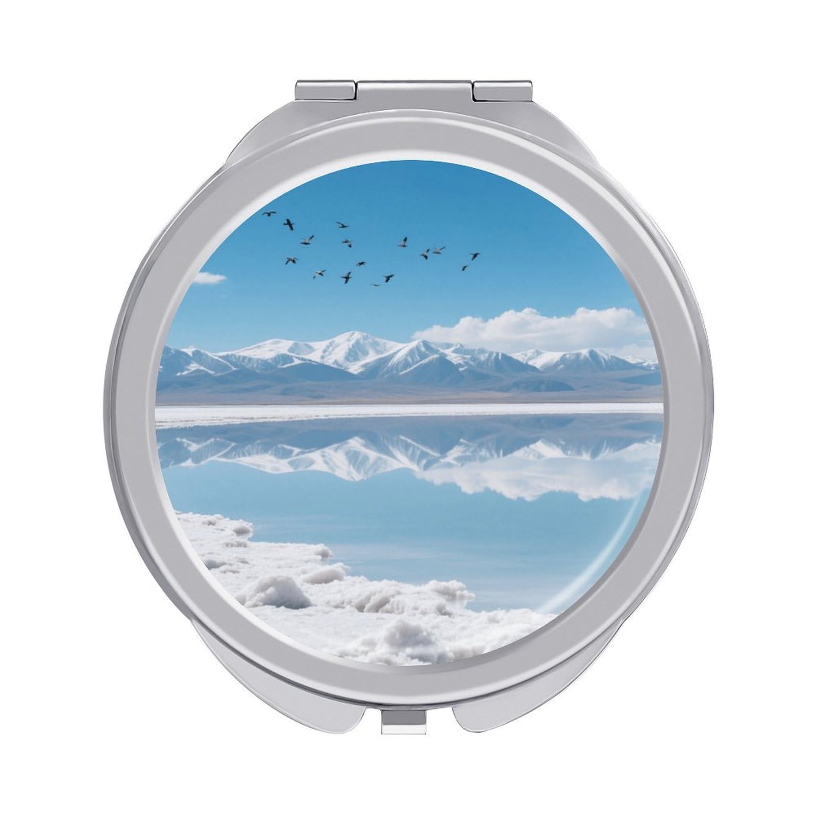 Fekiloot Style Highland Salt Lakes Travel Makeup Mirror Handheld Compact Mirror Portable Pocket Mirror Double-Sided 1X/2X Magnifying For Handbag And Purses