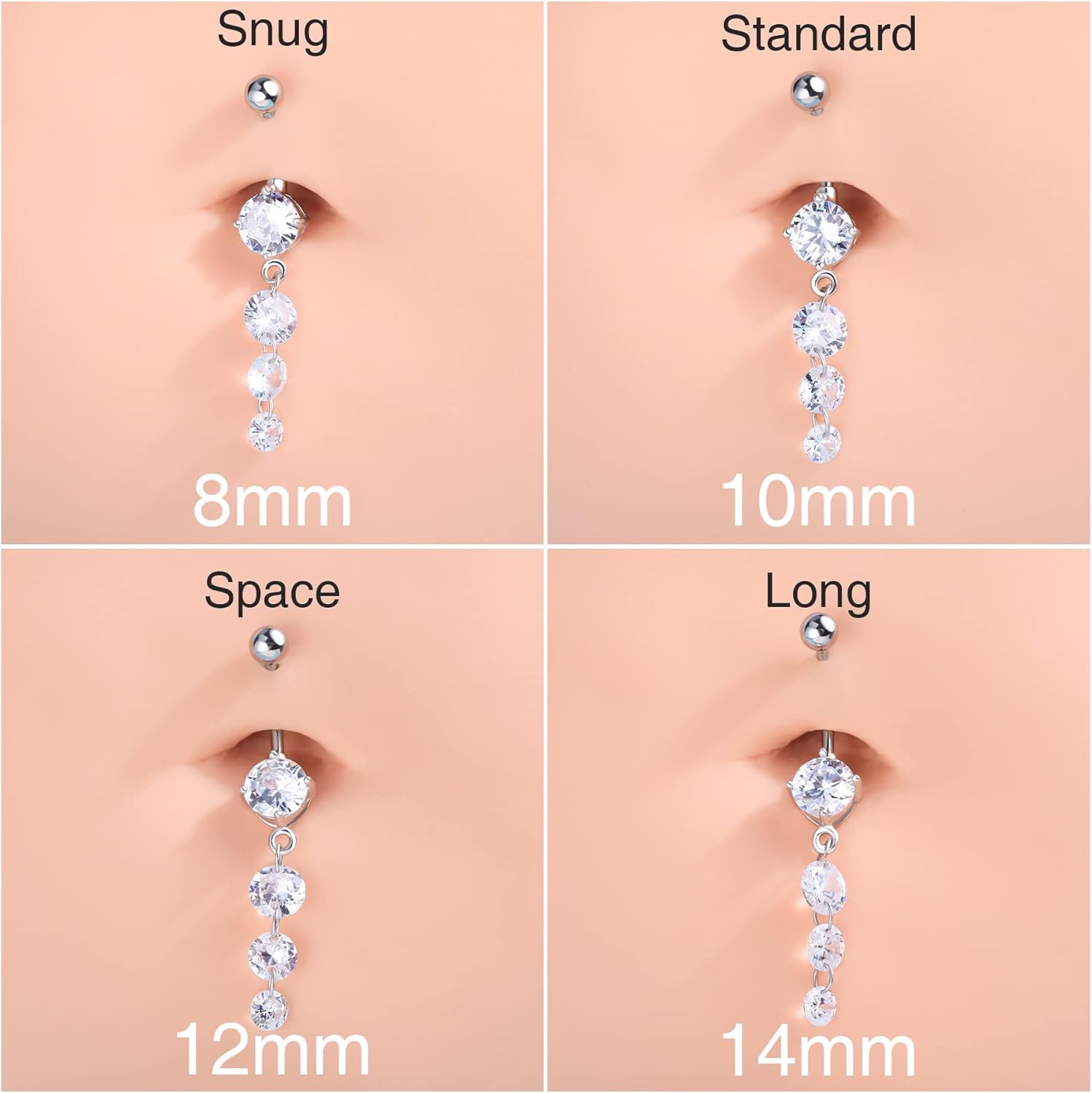 OUFER 14G Belly Button Ring, 316L Surgical Steel Navel Rings, Charming CZ Navel Piercing Dangle, Short Curved Barbell - Image 5