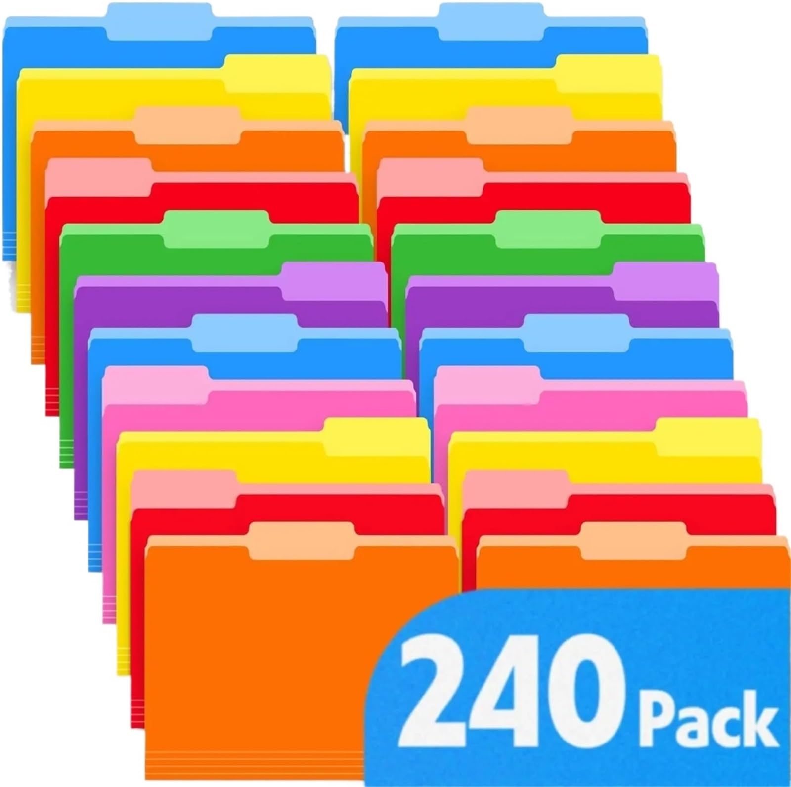 Farbige Aktenmappen, 1/3-Zoll-Reiter, Briefgröße, 21,6 x 27,9 cm, sortiert, für Büro, Schule, 240 Stück