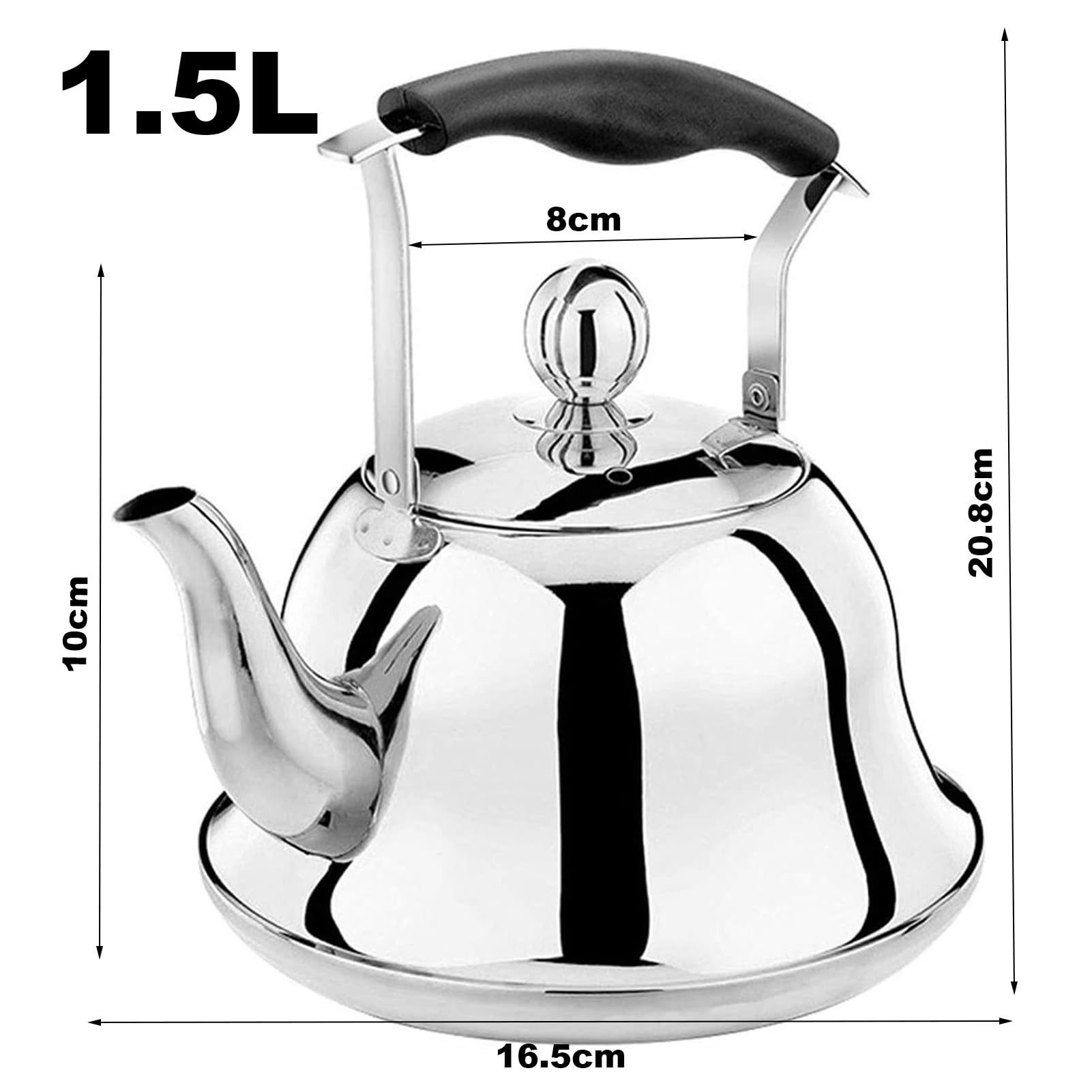 Hervidor de Agua de Acero Inoxidable Apto para Uso alimentario, para Estufa, con infusor, con Silbato Potente, Ideal para té, café y Leche (1,5 L).