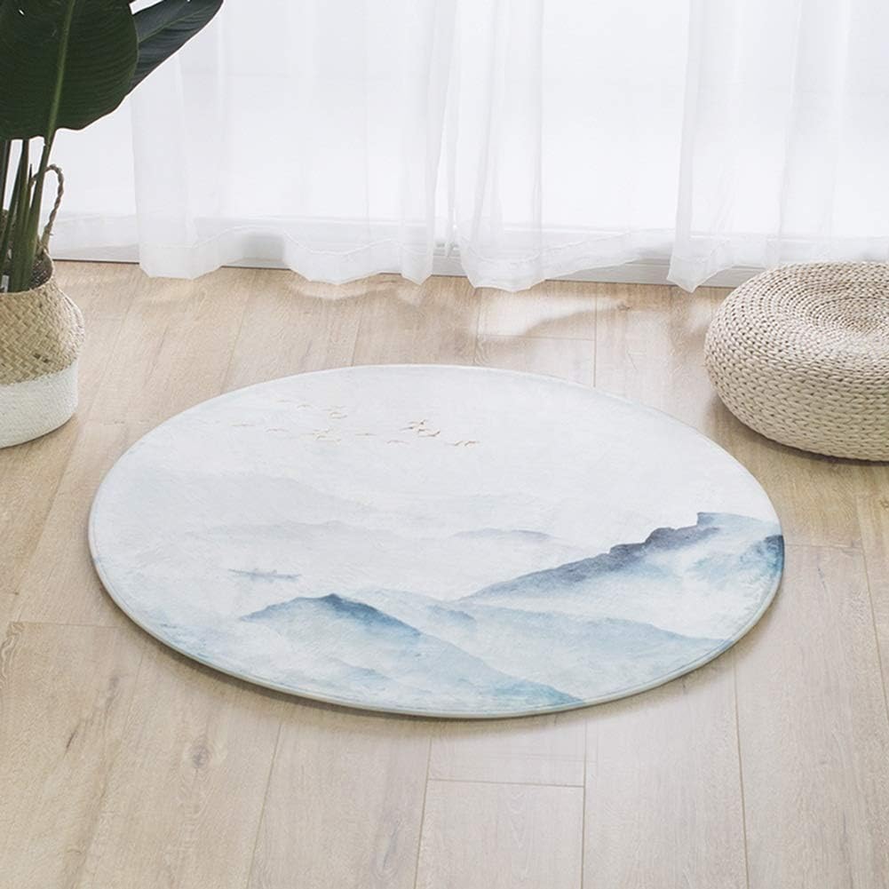 Round Area Rug Pad Non-Slip Carpet Floor Mats Doormats Stain-Resistant Chinese Style Home Bedroom Balcony Leisure Mat 3 Colors for Living Room (B 100cm Diameter)