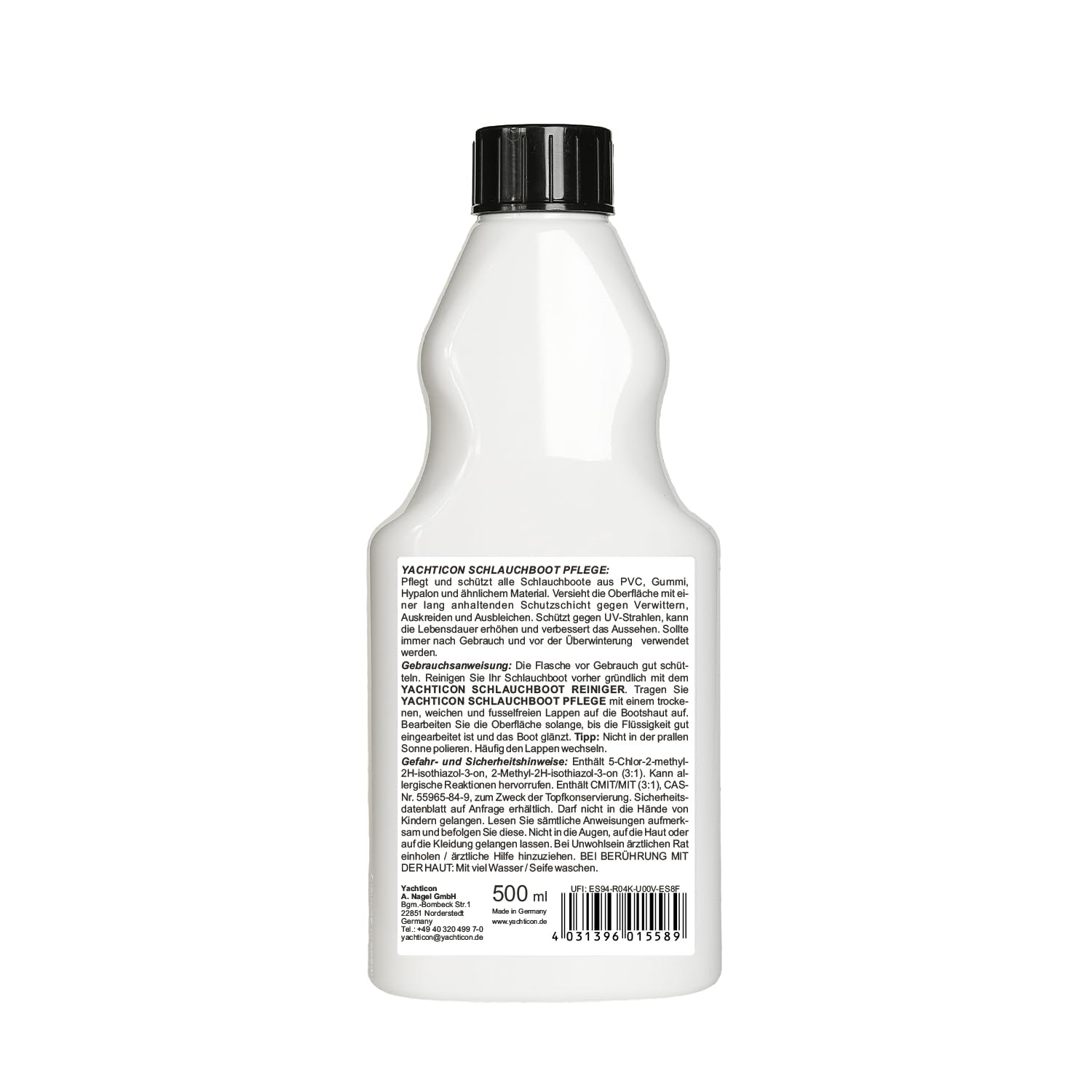 YACHTICON Schlauchboot Reiniger & Pflege Set 2x500 ml – Spezial Set für Schlauchboote aus PVC, Gummi & Hypalon – Reinigung & UV-Schutz in einem – entfernt Öl, Schmutz & Wasserpass-Ablagerungen