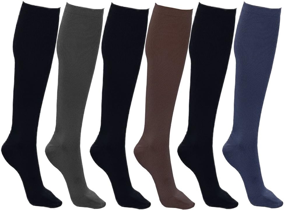 Women’s Trouser Socks, Opaque Stretchy Nylon Knee High, Many Colors, 6 or 12 Pairs