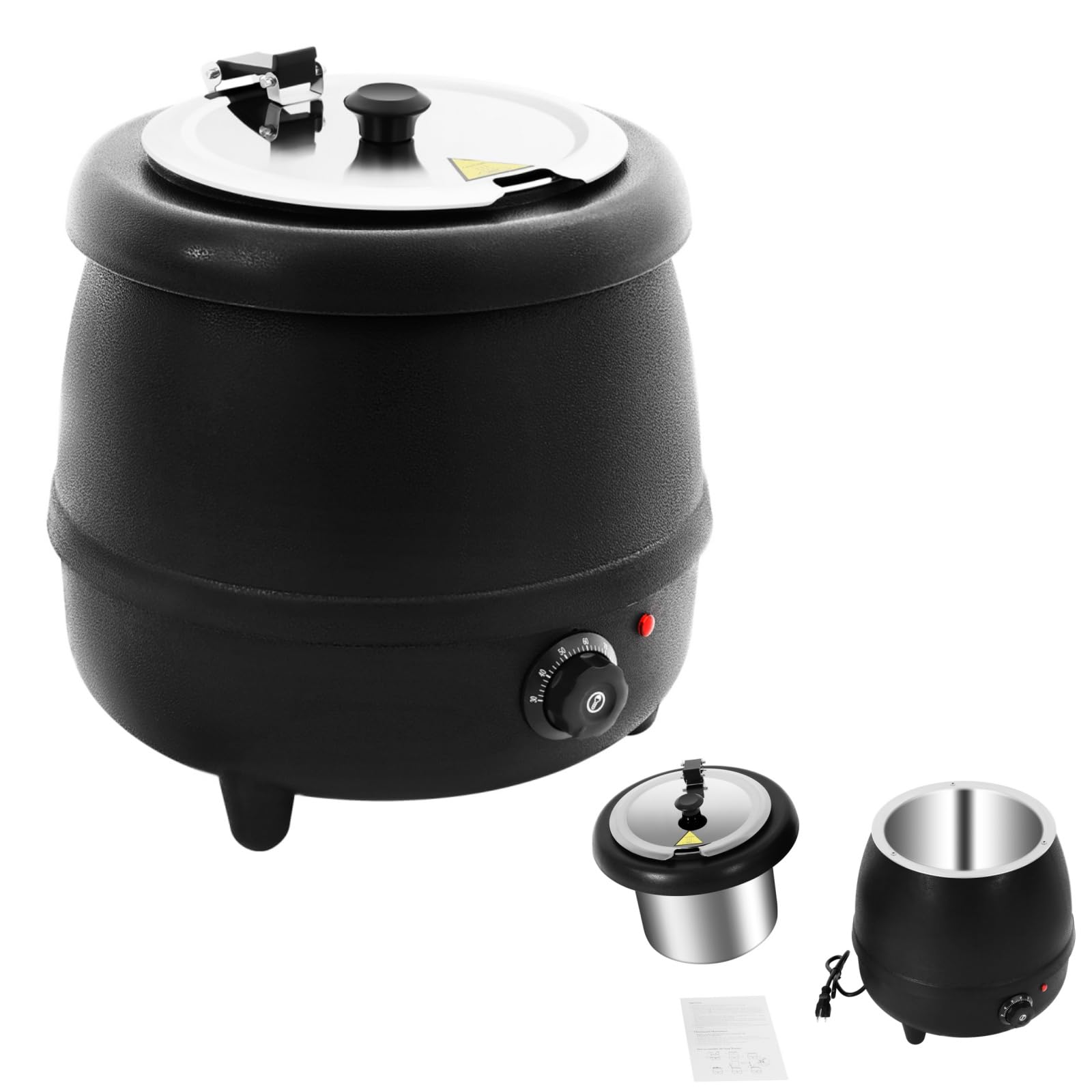 Soup Insulation Pot, 400W Stainless Steel Electric Hot Pot 10.5Qt Commercial Soup Warmer 110V Food Kettle Warmer with Hinged Lid Detachable for Restaurants, Buffets, Hotels, Parties