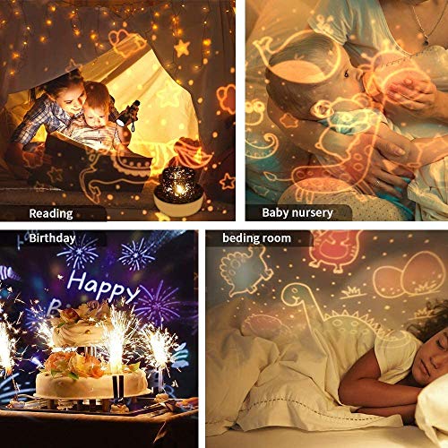 Lâmpada de projeção infantil, 6 conjuntos de projetor de luz noturna de filmes, rotação de 360 graus
